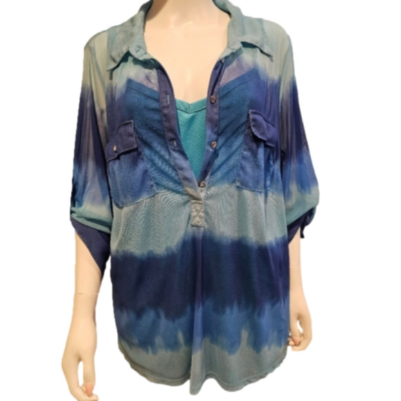 INC 3/4 Sleeve Sheer 3/4 Button Blouse With Built-in Cami Size 3X - Picture 1 of 12